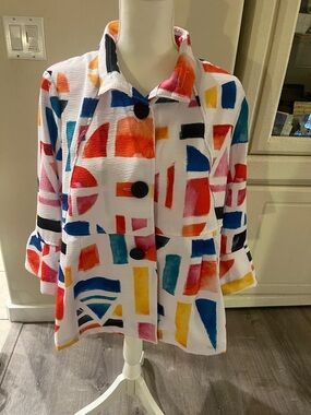 Ali Miles Red Blue White Abstract Print Jacket NWOT